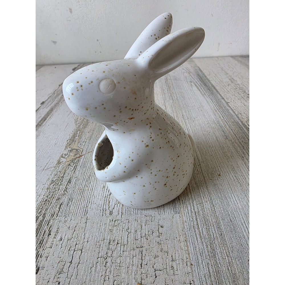 Vintage speckled ceramic Easter bunny rabbit spring decor planter